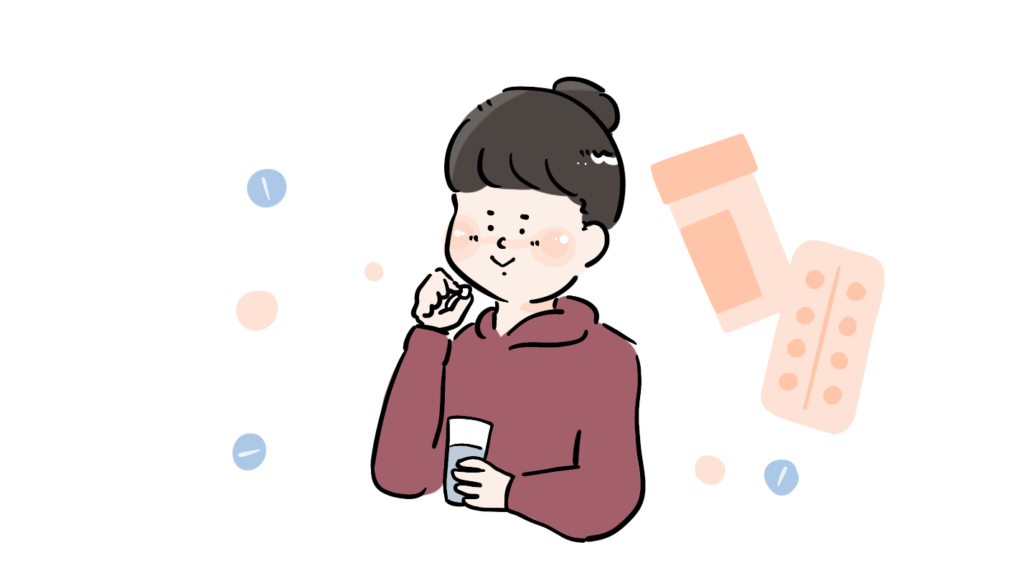 鎮痛剤を服用している女性のイラスト